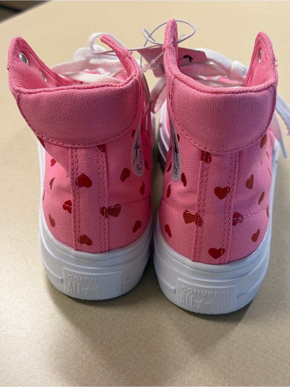 Converse Kids Pink High-Top Sneakers with Red Heart Print - Picture 3 of 7